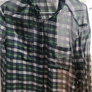 RIANI Green and Black Plaid Casual Button-Down Shirt